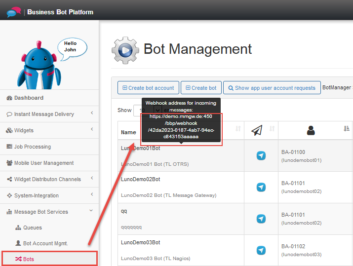 Bot Webhook Adresse
