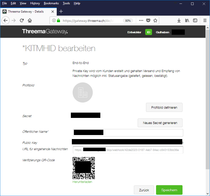 Webhook auf dem Threema Gateway einrichten