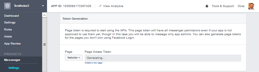 Facebook Messenger: Token Generation