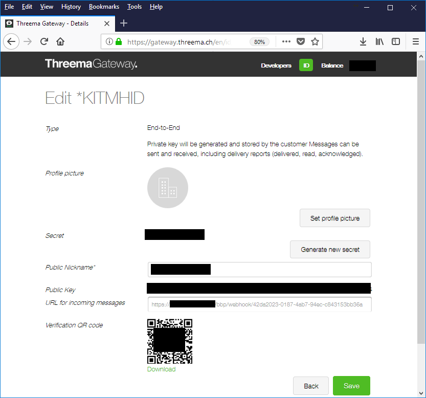 Configure Webhook on Threema Gateway