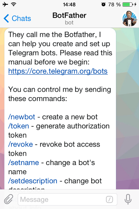 Telegram BotFather: Central user interface for managing Telegram bots