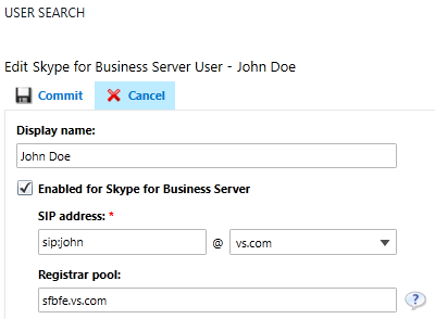 Skype for Business Control Panel - User properties