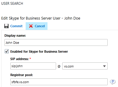Skype for Business Control Panel - Eigenschaften des Benutzers